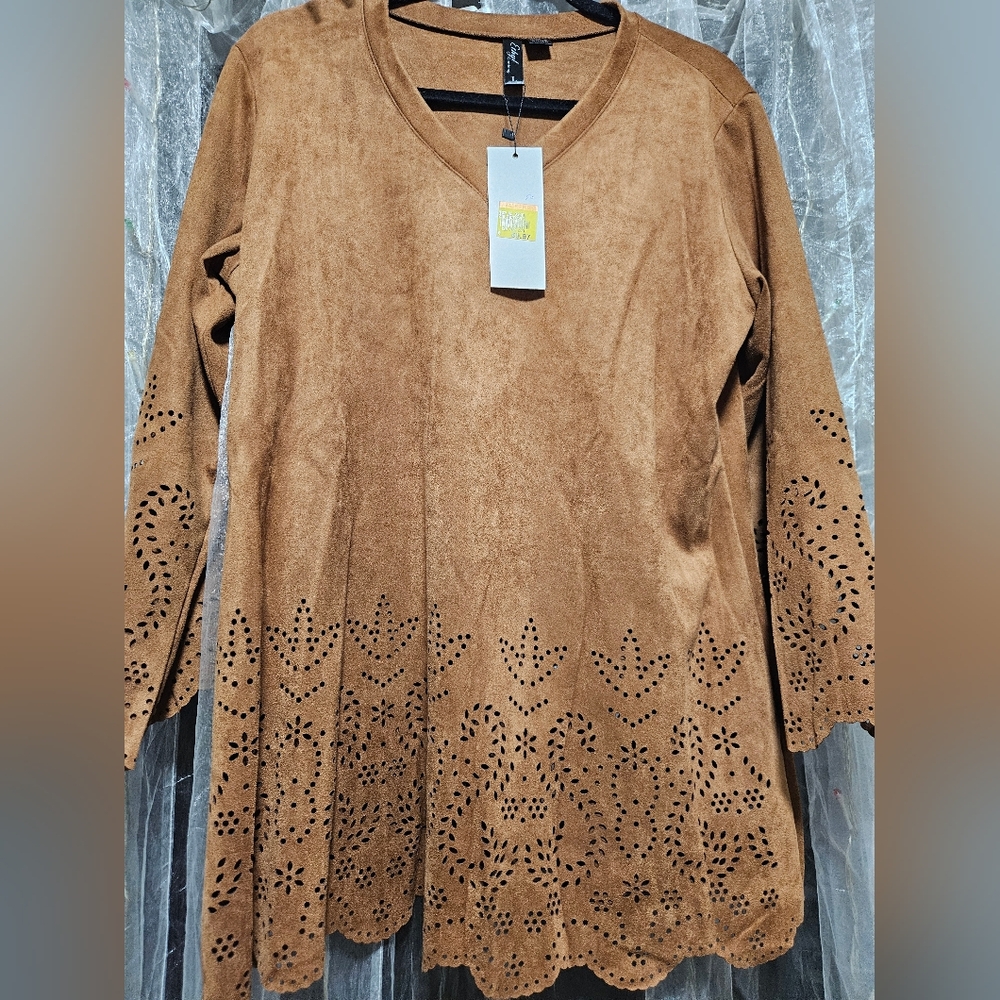 NWT Brown Faux Suade Top by Ethyl (L)